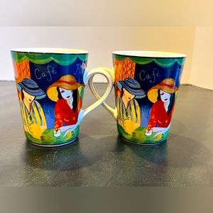 Furio Cafe Coffee Cup Mug Ladies in Hats 4914 Set Of 2. 6 Sets Available